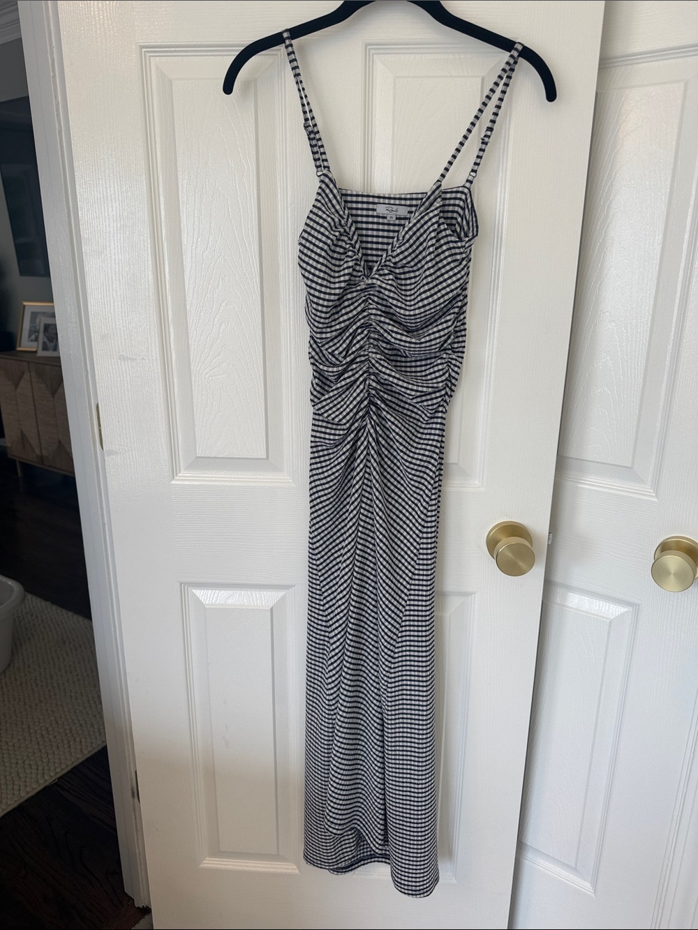 Rails Black & White Ruched Striped Maxi Slip Dress